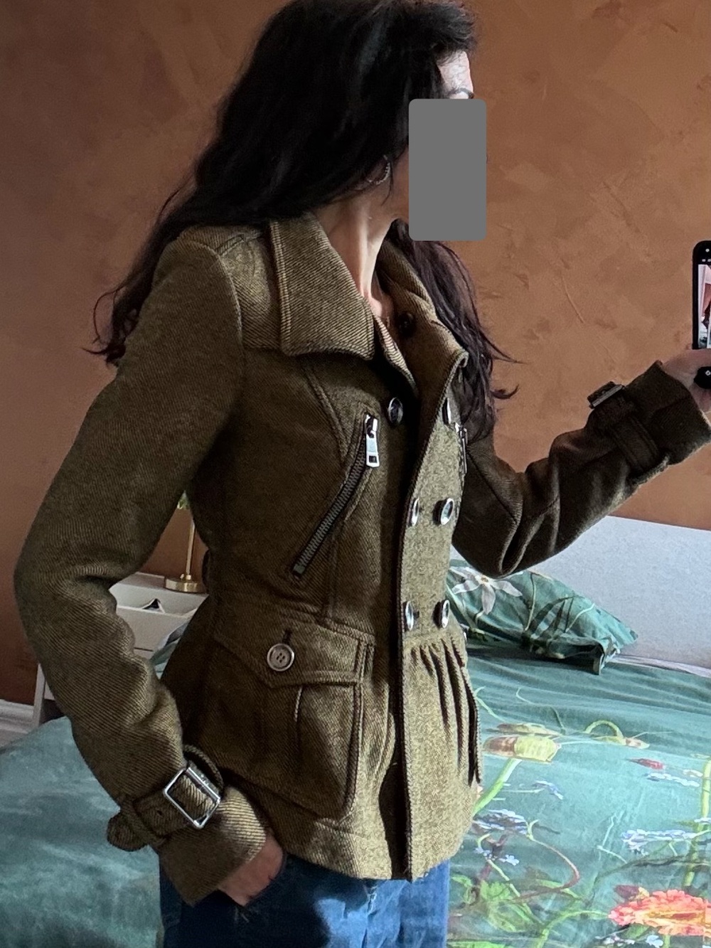 Burberry Wool Peacoat - Olive Peplum